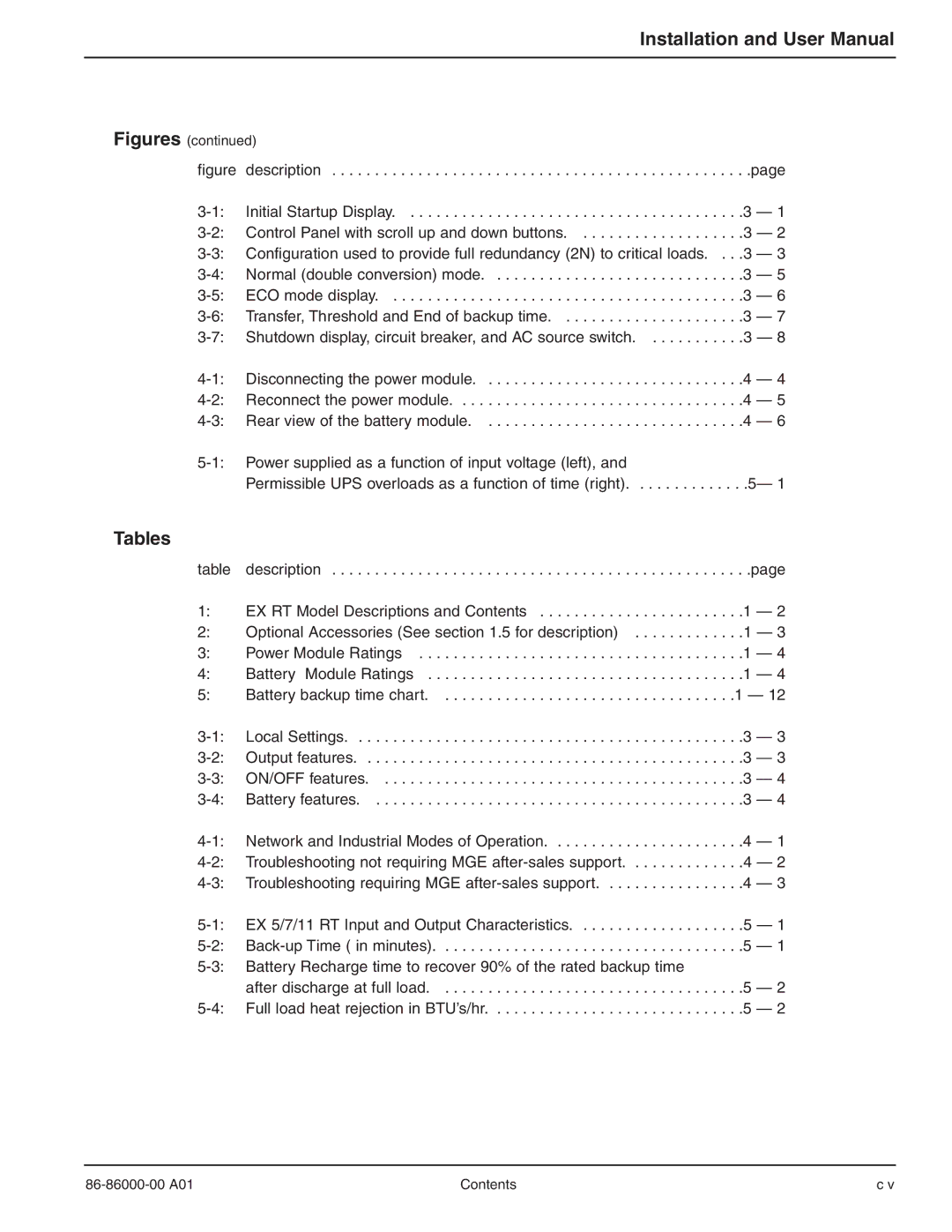 MGE UPS Systems EX 5RT, EX 11RT, EX 7RT user manual Tables, Figures 