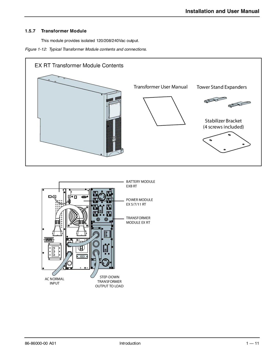 MGE UPS Systems EX 5RT, EX 11RT, EX 7RT user manual EX RT Transformer Module Contents 