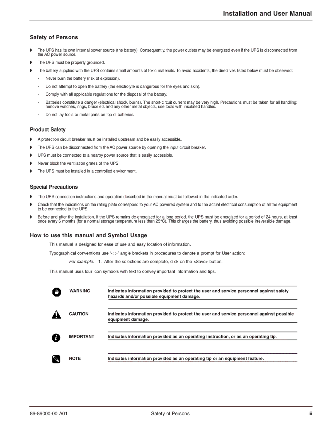 MGE UPS Systems EX 11RT, EX 7RT, EX 5RT user manual Safety of Persons, How to use this manual and Symbol Usage 