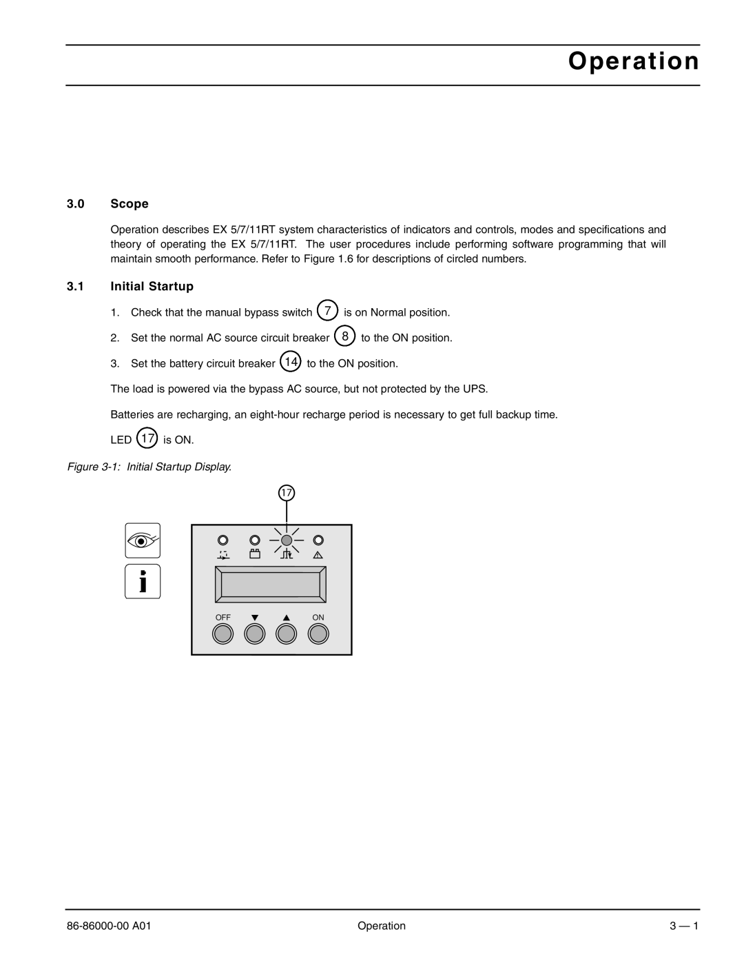 MGE UPS Systems EX 11RT, EX 7RT, EX 5RT user manual Operation, Initial Startup 