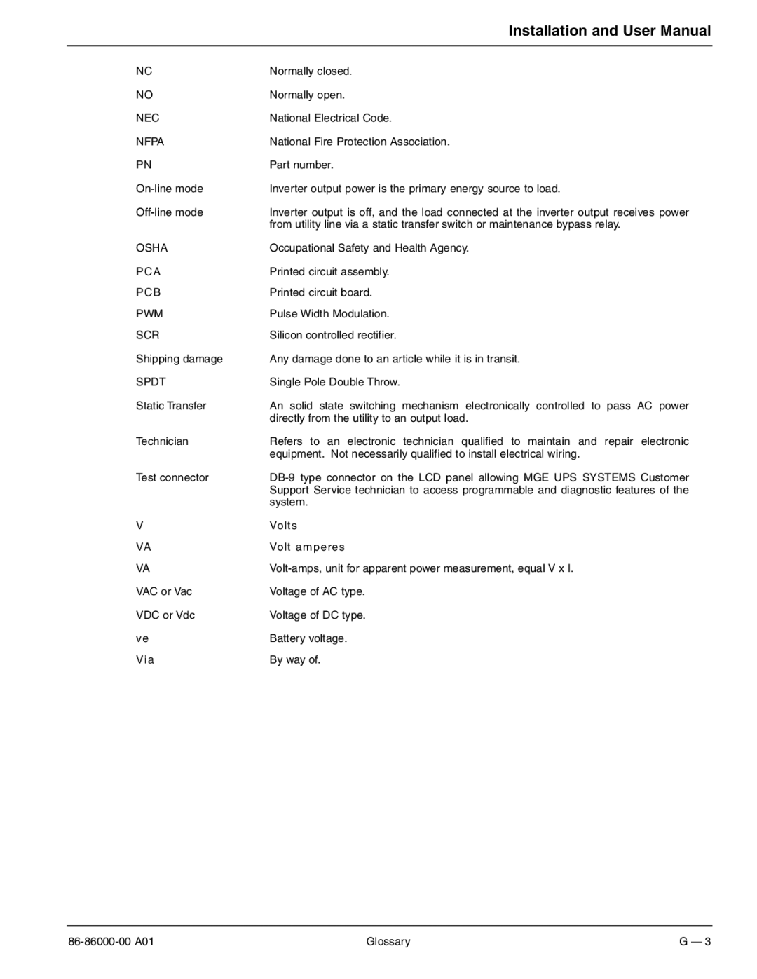 MGE UPS Systems EX 7RT, EX 11RT, EX 5RT user manual Nec 