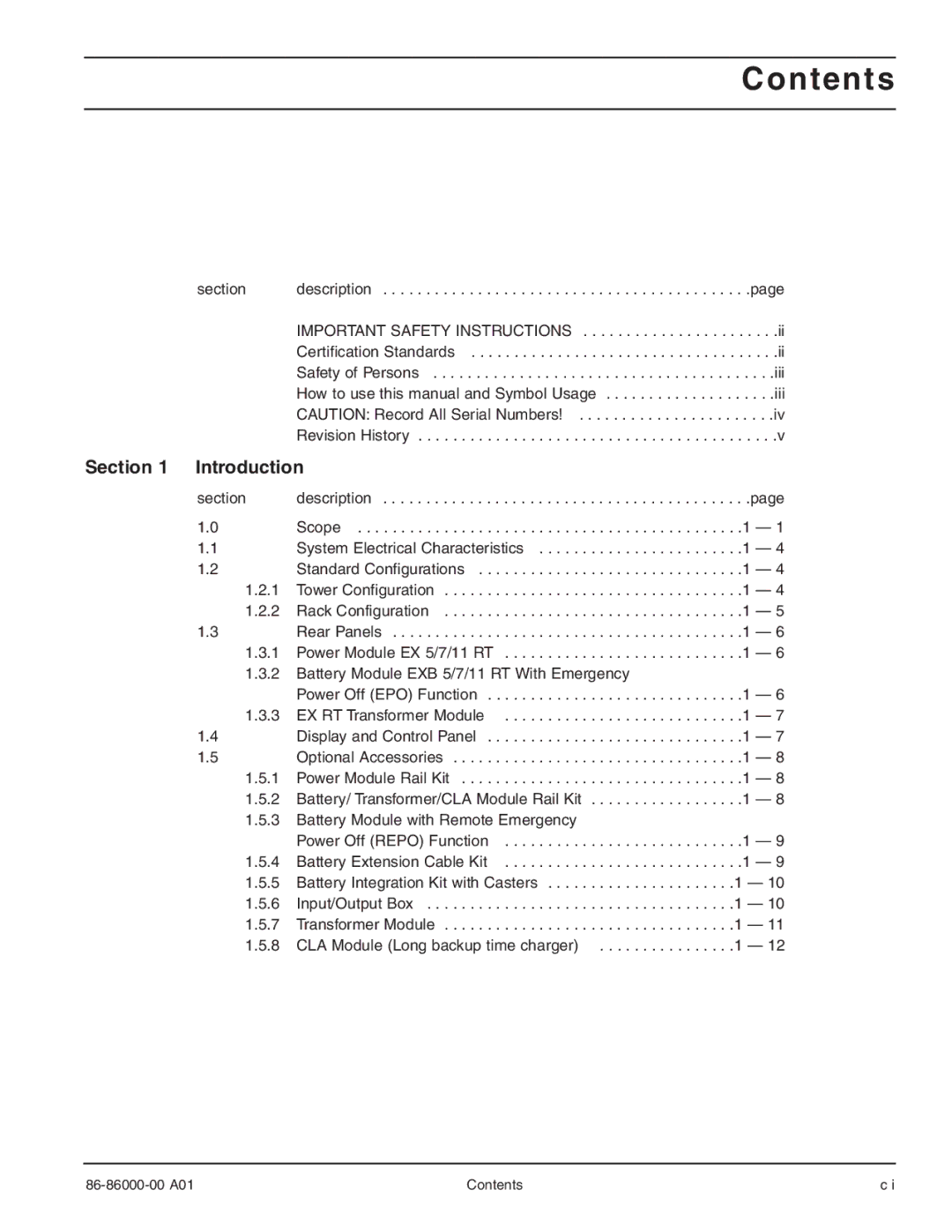 MGE UPS Systems EX 7RT, EX 11RT, EX 5RT user manual Contents 