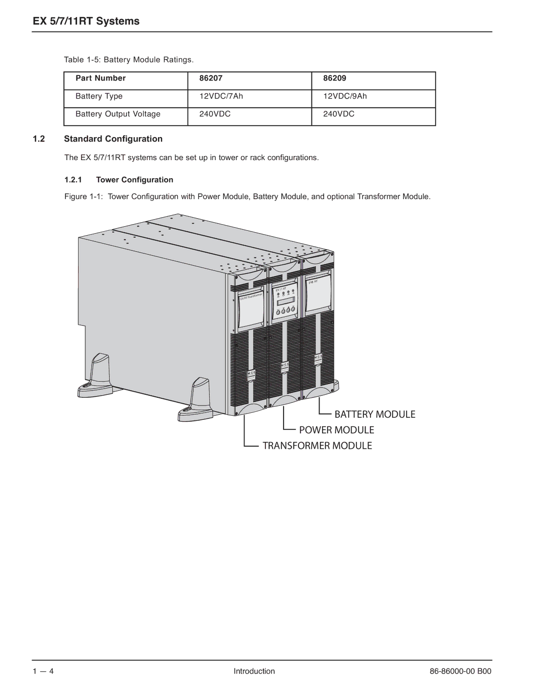 MGE UPS Systems EX-5, EX-7, EX-11RT manual Standard Configuration, Tower Configuration 