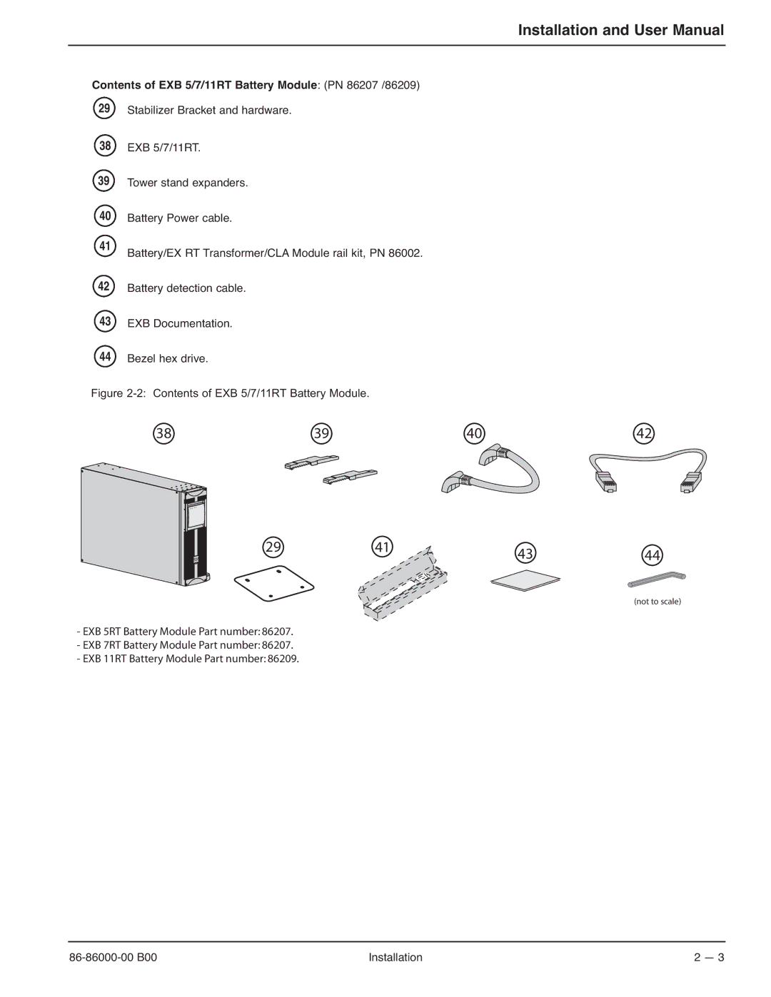 MGE UPS Systems EX-5, EX-7, EX-11RT manual Contents of EXB 5/7/11RT Battery Module PN 86207 /86209 