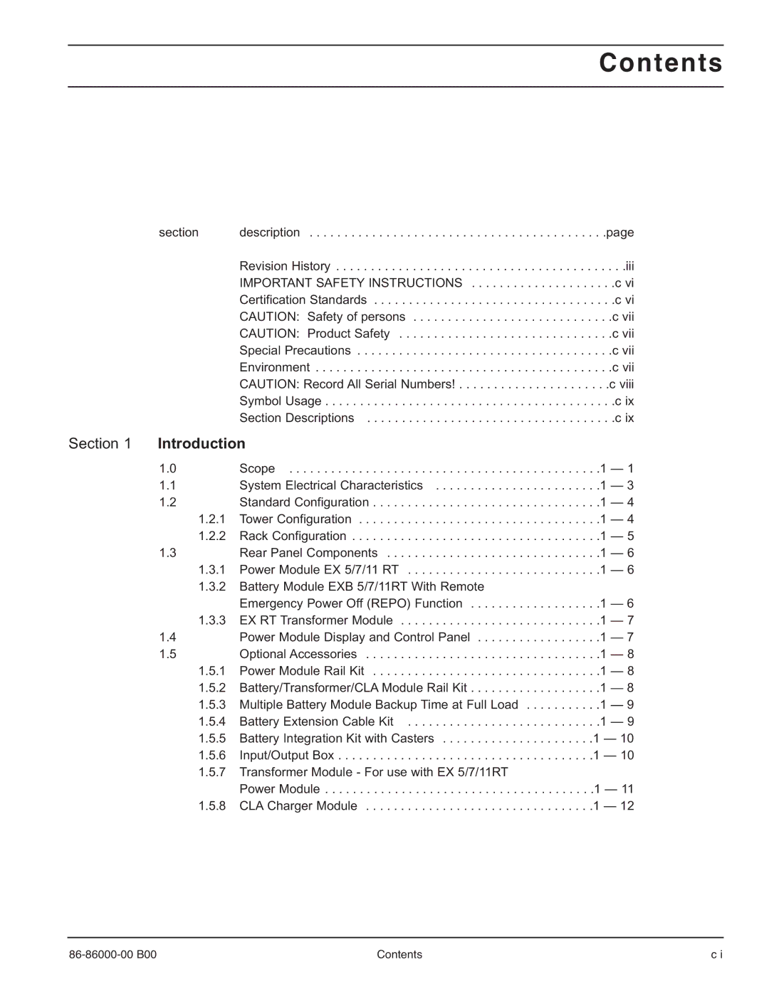 MGE UPS Systems EX-5, EX-7, EX-11RT manual Contents 