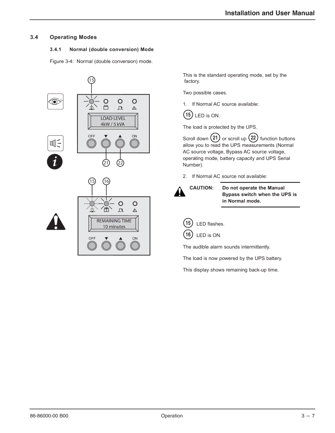 MGE UPS Systems EX-5, EX-7, EX-11RT manual Operating Modes, Normal double conversion Mode 