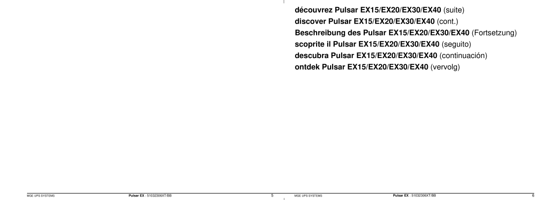 MGE UPS Systems EX40, EX20, EX30 manuel dutilisation Pulsar EX 51032306XT/BB 