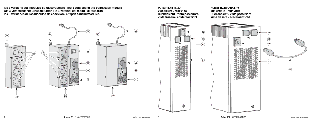 MGE UPS Systems EX20, EX30, EX40 manuel dutilisation Pulsar EX 51032306XT/BB 