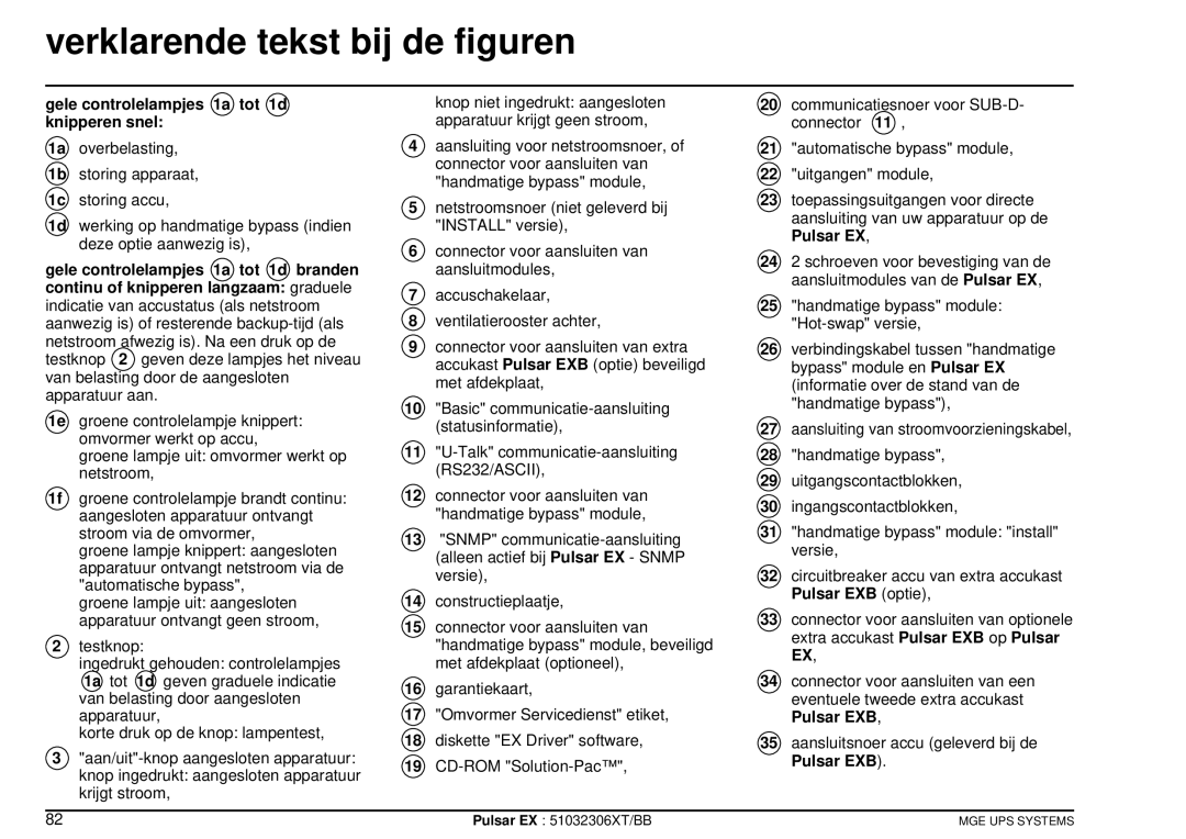 MGE UPS Systems EX40, EX20, EX30 Verklarende tekst bij de figuren, Gele controlelampjes 1a tot 1d knipperen snel 