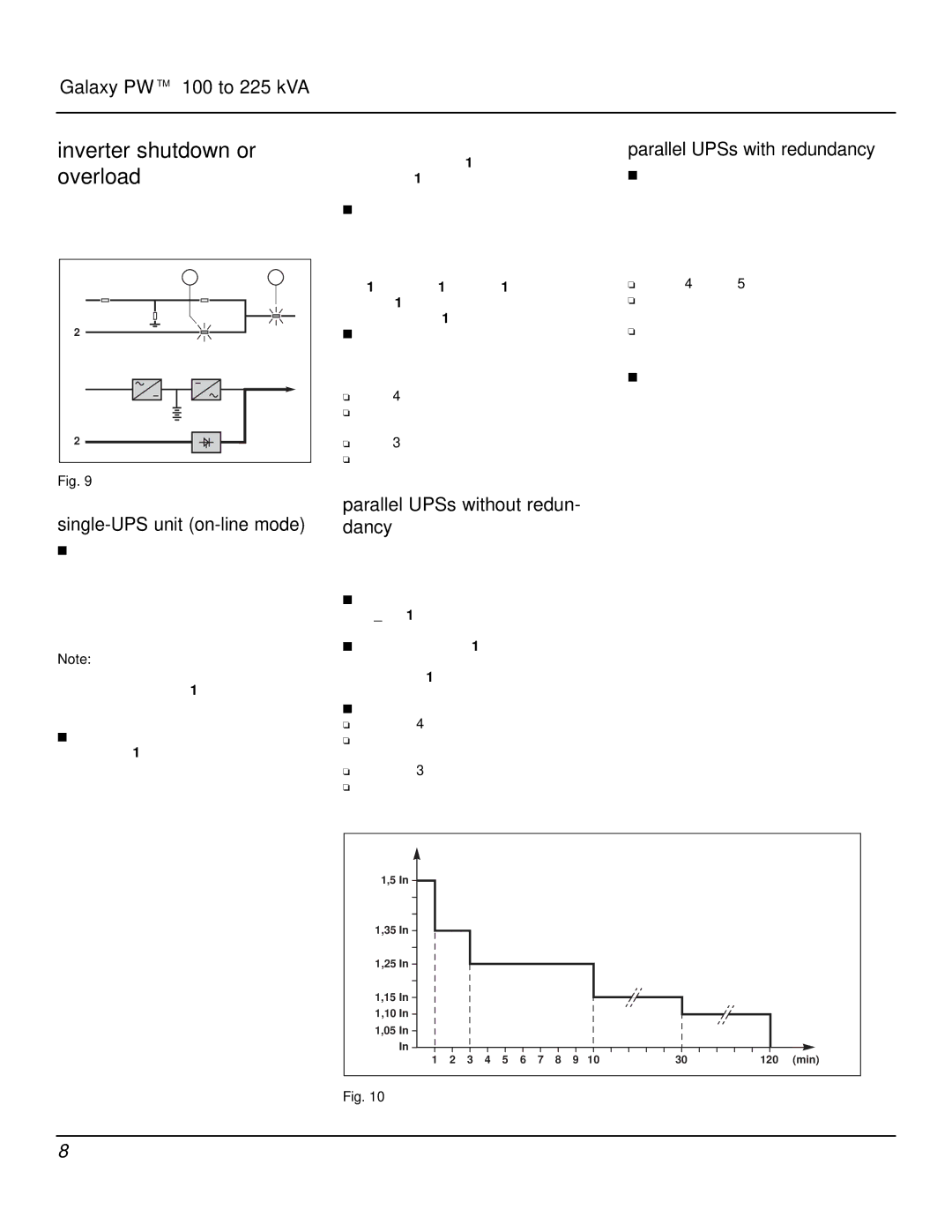 MGE UPS Systems Galaxy PW Inverter shutdown or overload, Parallel UPSs with redundancy, Single-UPS unit on-line mode 