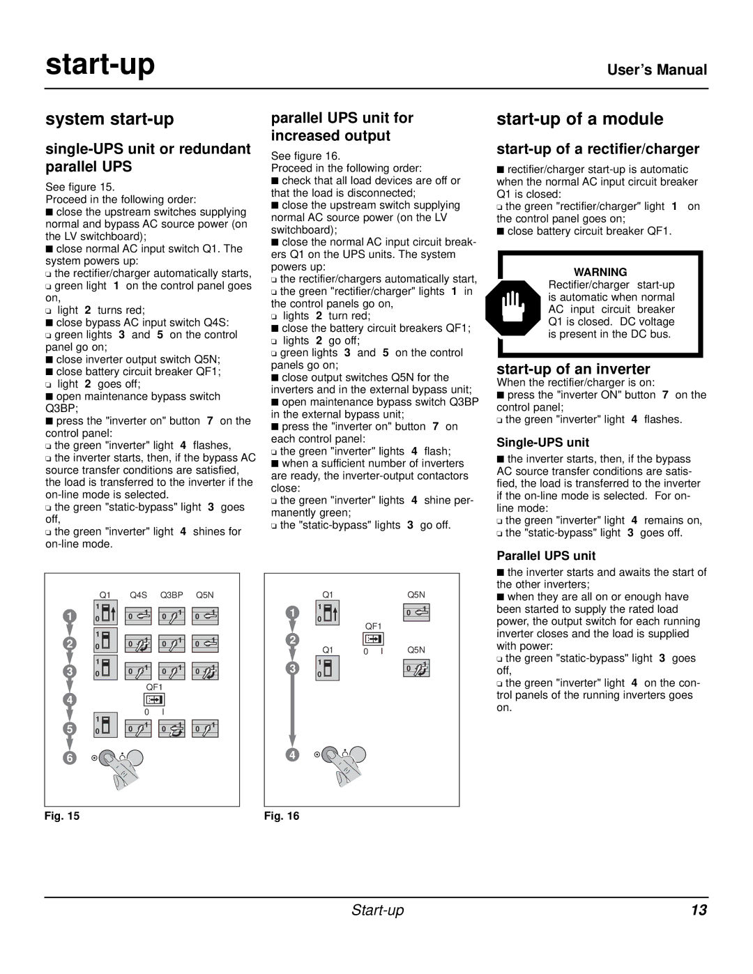 MGE UPS Systems Galaxy PW user manual System start-up, Start-up of a module 