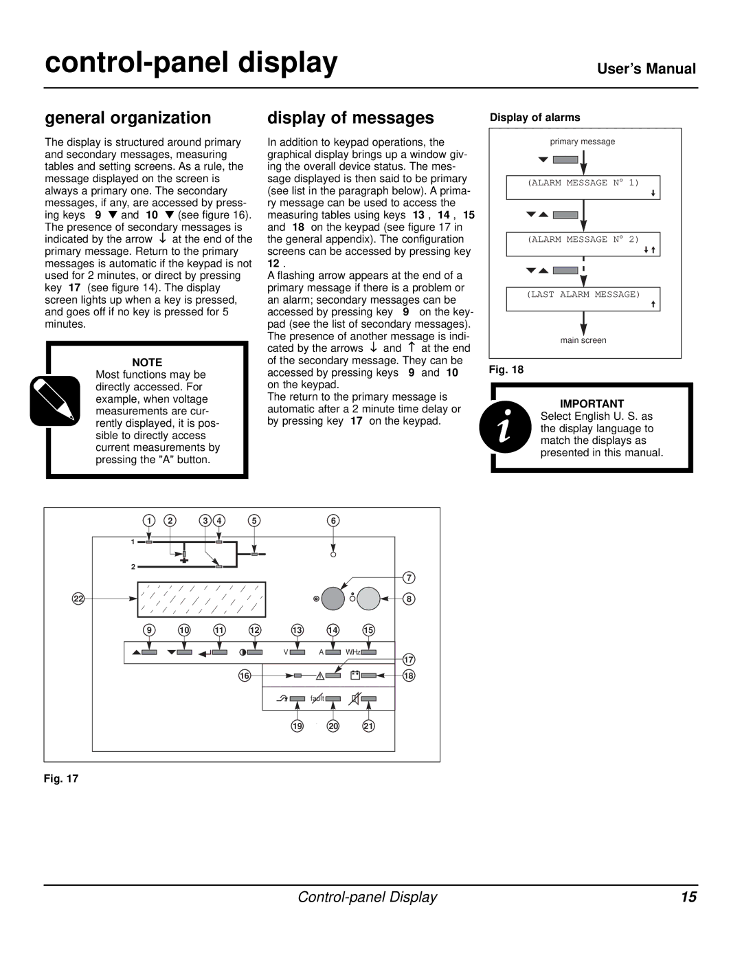 MGE UPS Systems Galaxy PW user manual Control-panel display, General organization, Display of messages, Display of alarms 