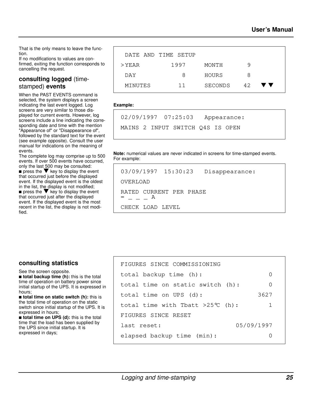 MGE UPS Systems Galaxy PW user manual Consulting statistics, Example 