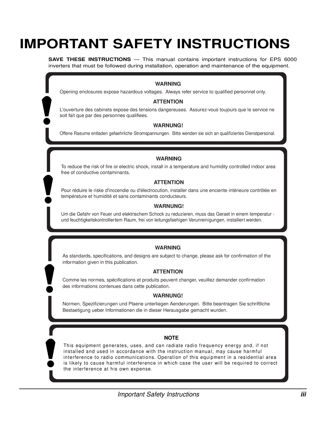 MGE UPS Systems Galaxy PW user manual Important Safety Instructions 