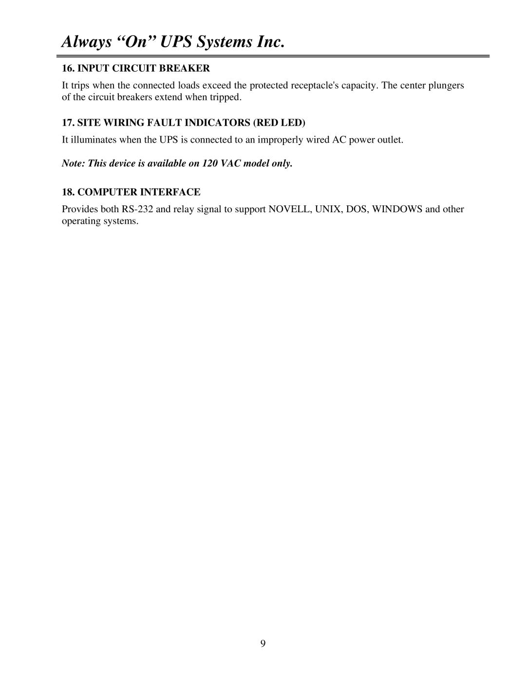 MGE UPS Systems GES-102L, GES-202L, GES-152L, GES-302L, GES-801L user manual Site Wiring Fault Indicators RED LED 