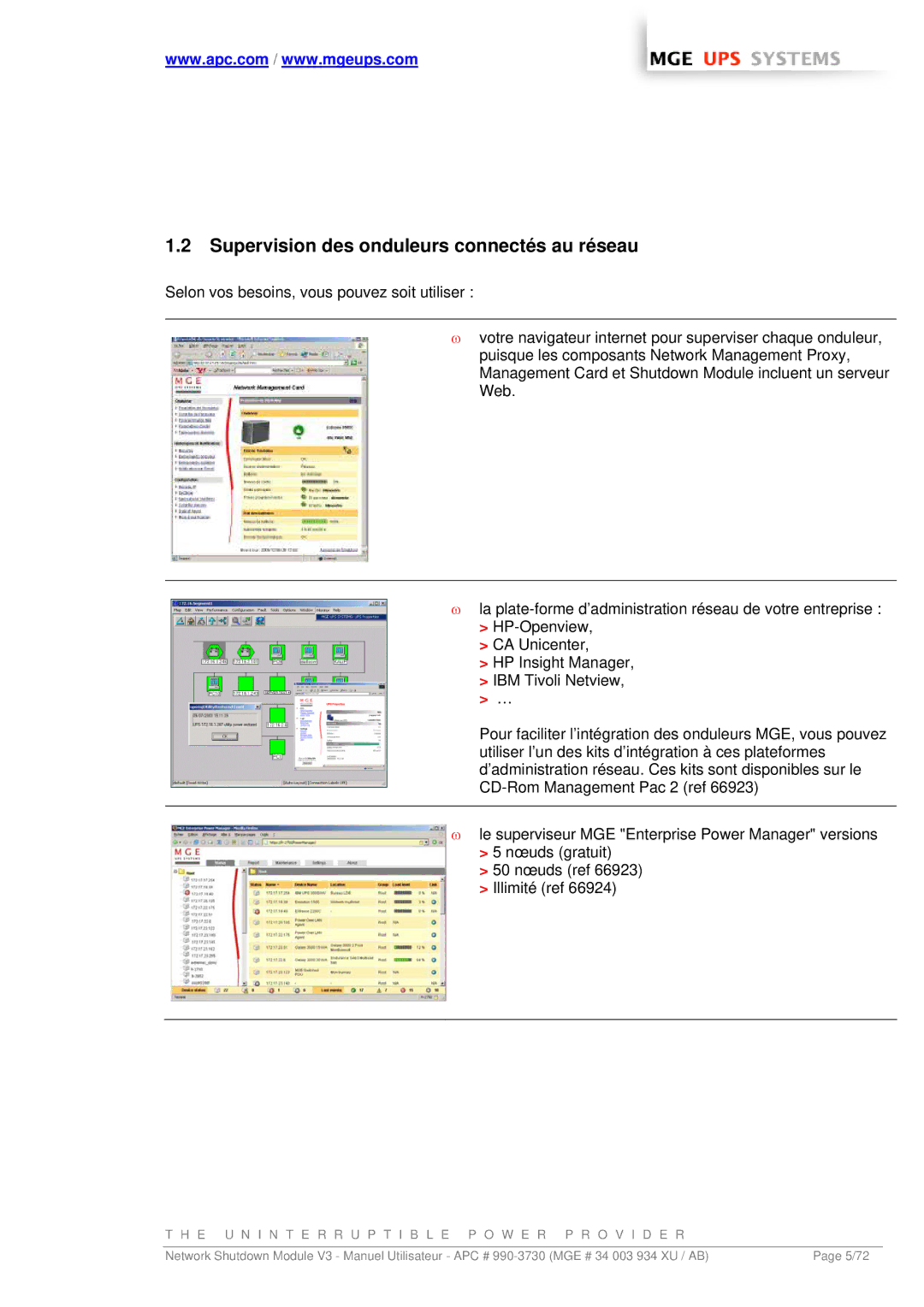 MGE UPS Systems MGE manual Supervision des onduleurs connectés au réseau 