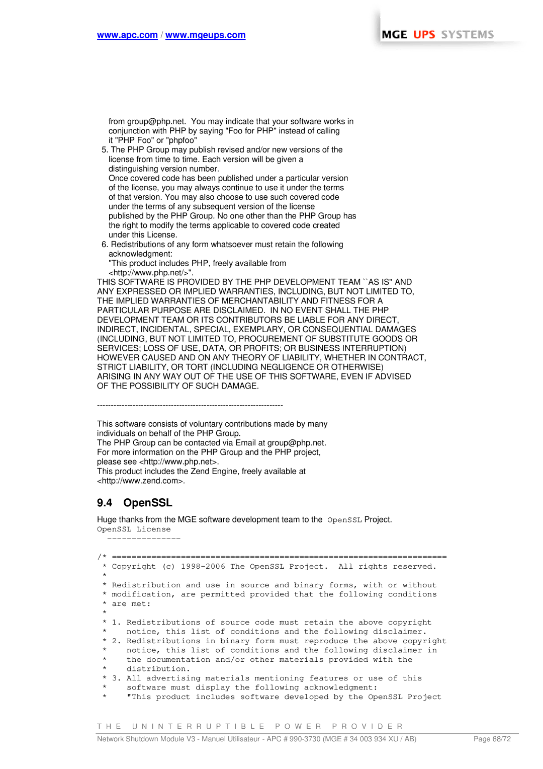 MGE UPS Systems MGE manual OpenSSL 