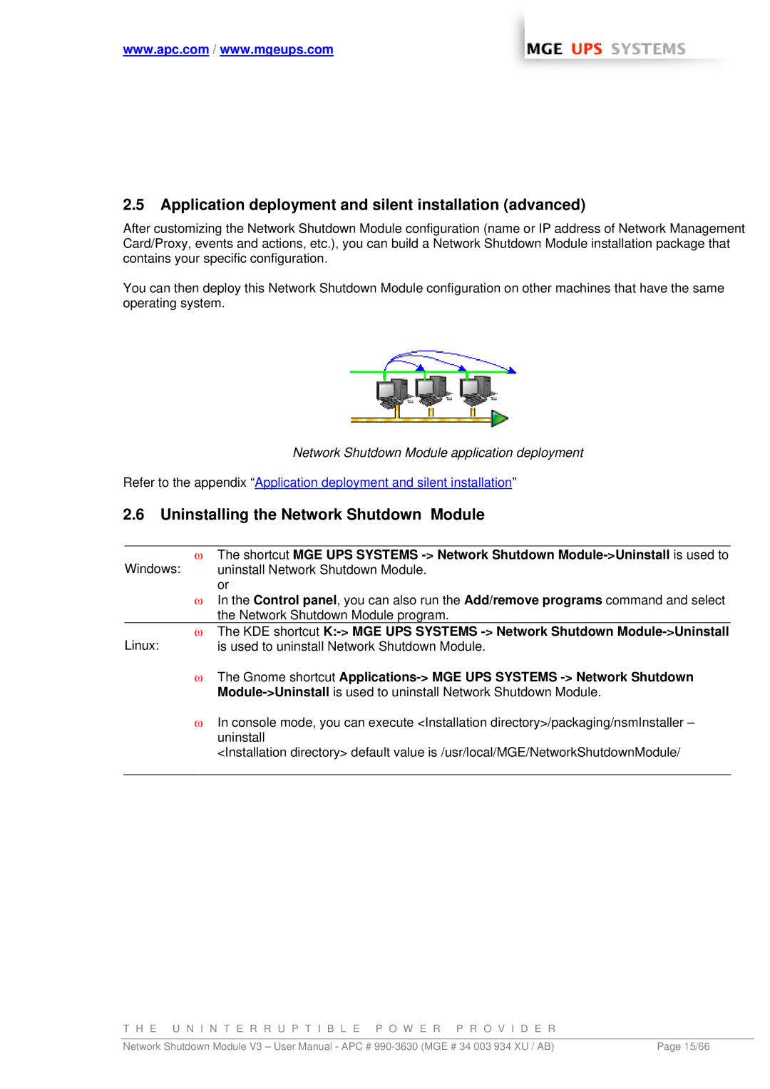 MGE UPS Systems Network Shutdown Module V3 user manual Application deployment and silent installation advanced 