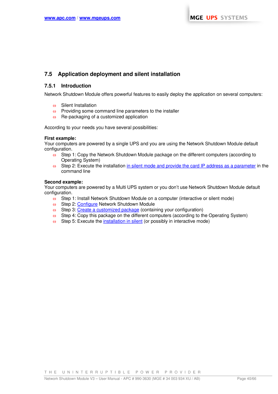 MGE UPS Systems Network Shutdown Module V3 Application deployment and silent installation, Introduction, First example 