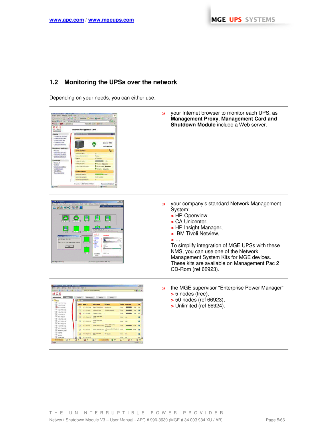 MGE UPS Systems Network Shutdown Module V3 user manual Monitoring the UPSs over the network 