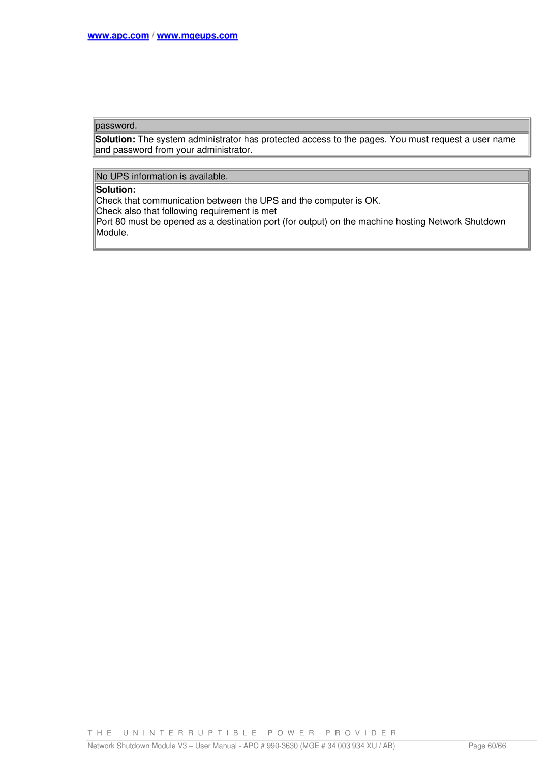 MGE UPS Systems Network Shutdown Module V3 user manual Solution 