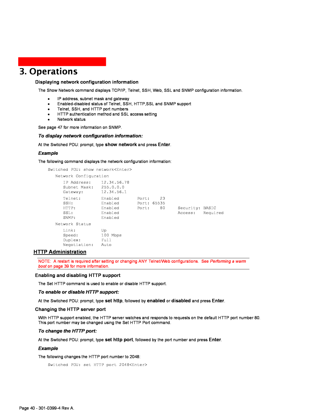 MGE UPS Systems Switched PDU HTTP Administration, Operations, Displaying network configuration information, Example 