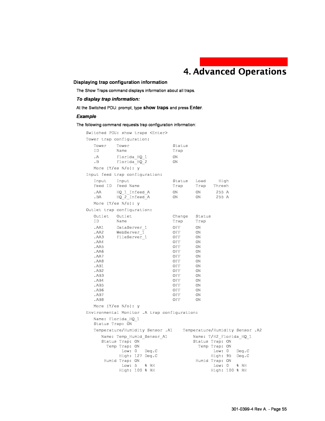 MGE UPS Systems Switched PDU Advanced Operations, Displaying trap configuration information, To display trap information 