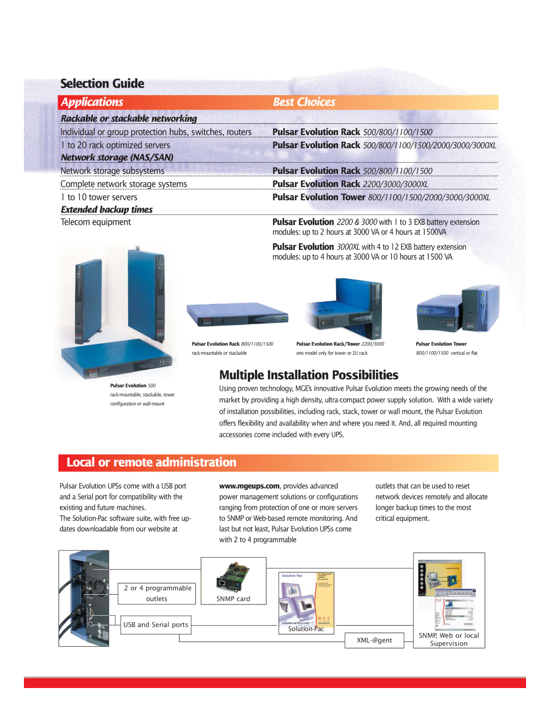 MGE UPS Systems Uninterruptible Power Provider manual Selection Guide, Multiple Installation Possibilities 