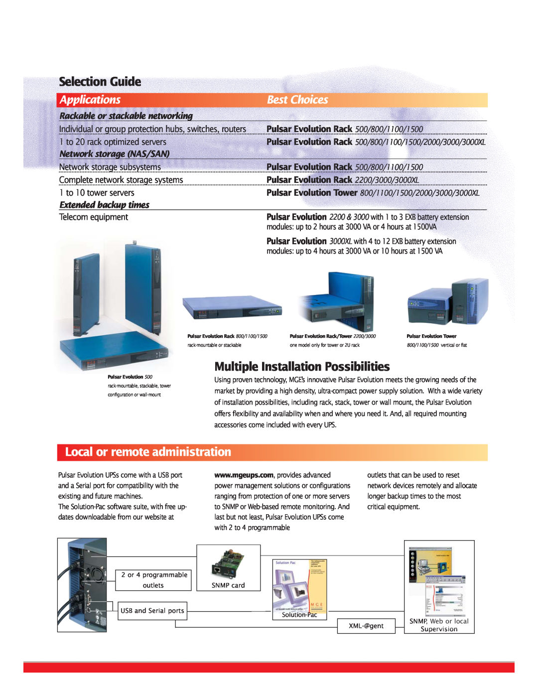 MGE UPS Systems Uninterruptible Power Provider manual Selection Guide, Multiple Installation Possibilities, Applications 