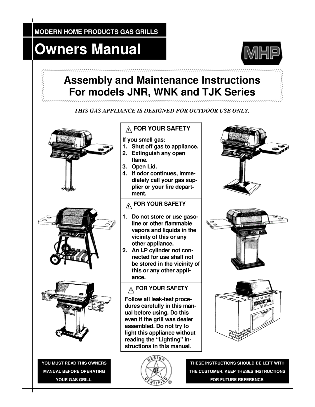 MHP TJK, WNK, JNR owner manual For Your Safety 