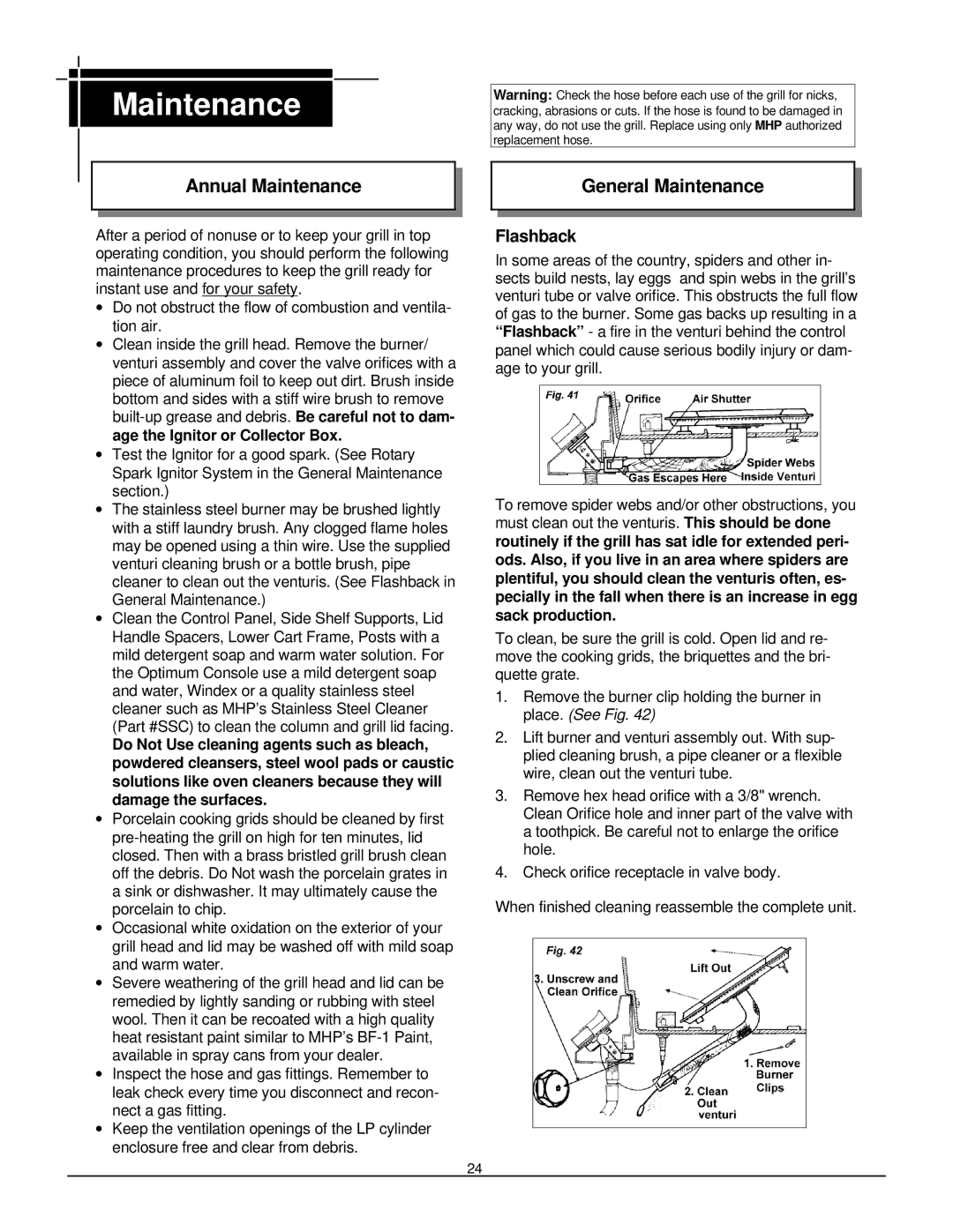 MHP WNK, TJK, JNR owner manual Annual Maintenance, General Maintenance, Flashback 