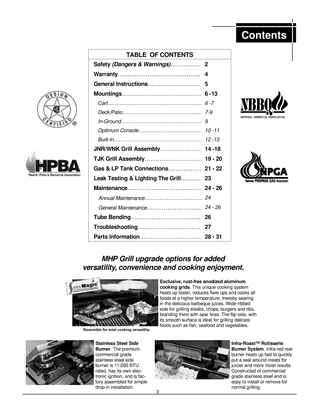 MHP WNK, TJK, JNR owner manual Contents 