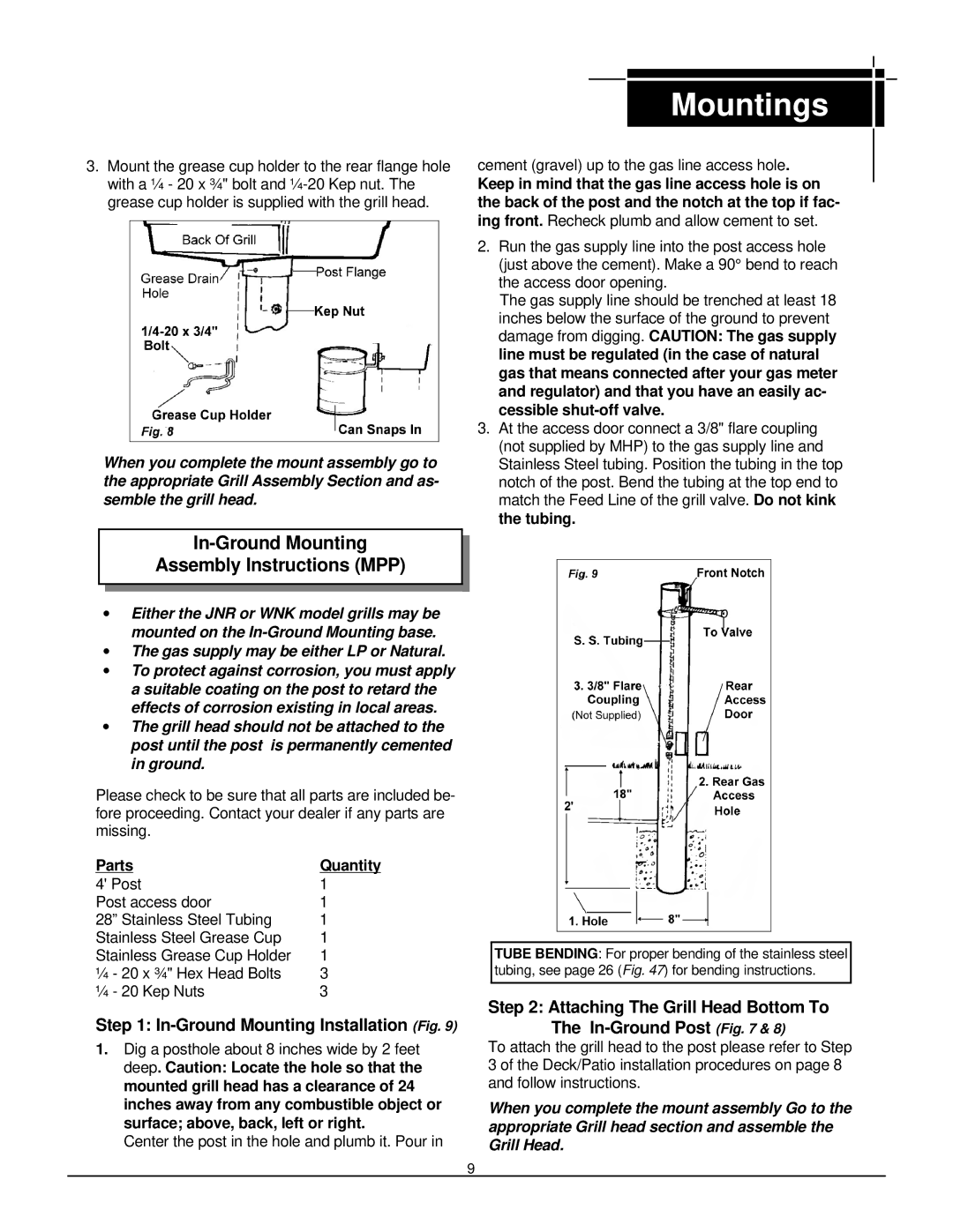 MHP WNK, TJK, JNR In-Ground Mounting Assembly Instructions MPP, Attaching The Grill Head Bottom To The In-Ground Post 