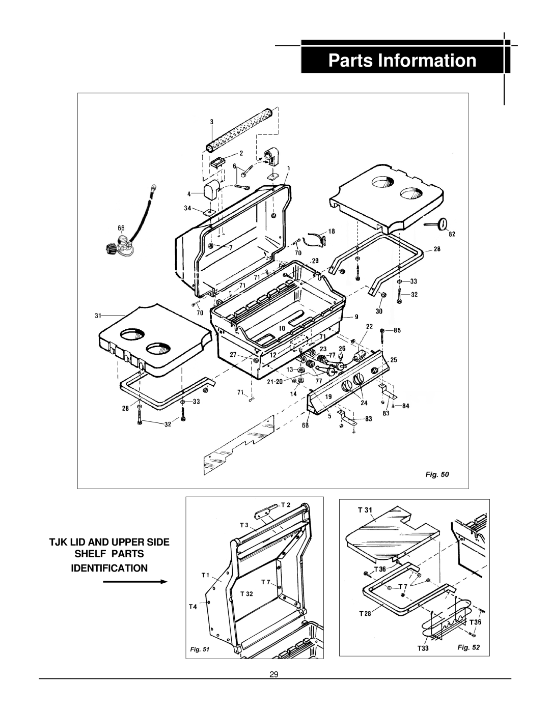MHP JNR, WNK, TJK owner manual Tjk Lid And Upper Side Shelf Parts Identification, Parts Information 