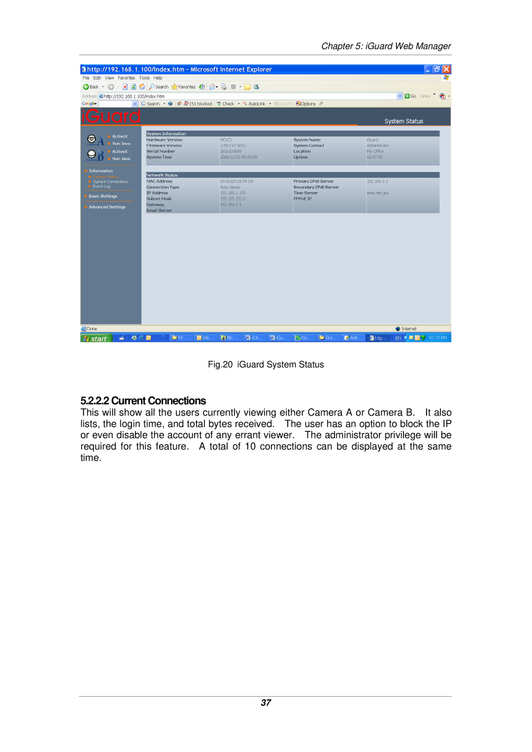 Micon IP-220E manual Current Connections, IGuard System Status 