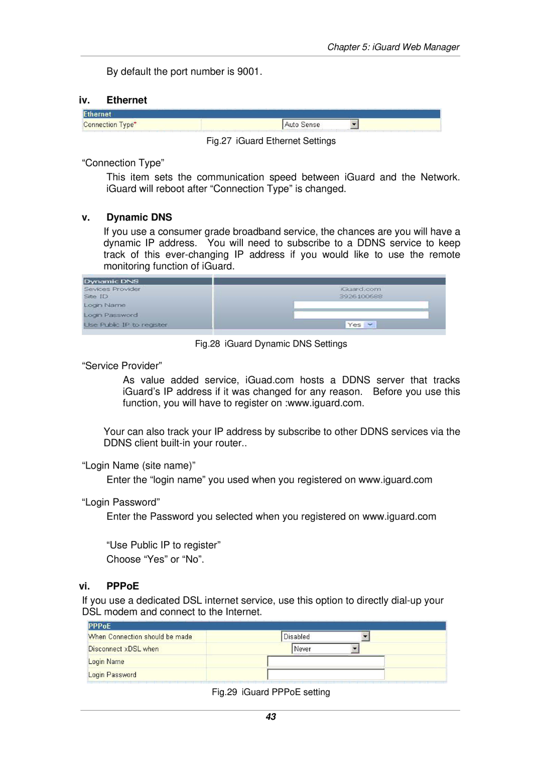 Micon IP-220E manual Iv. Ethernet, Dynamic DNS, Vi. PPPoE 