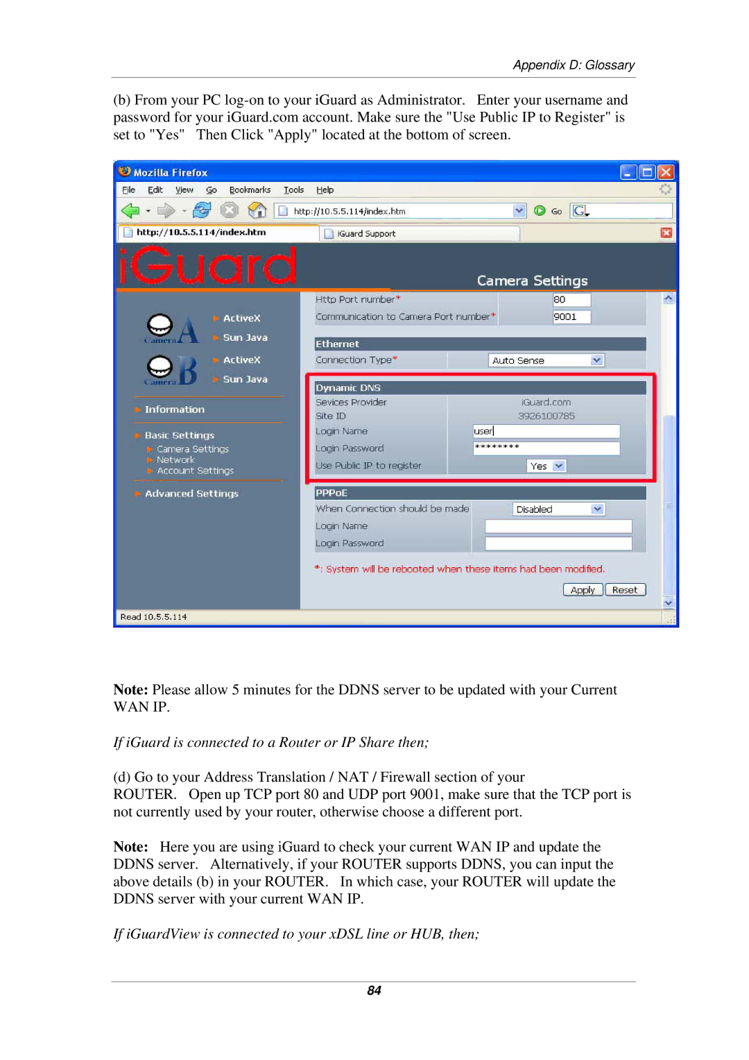 Micon IP-220E manual If iGuard is connected to a Router or IP Share then 