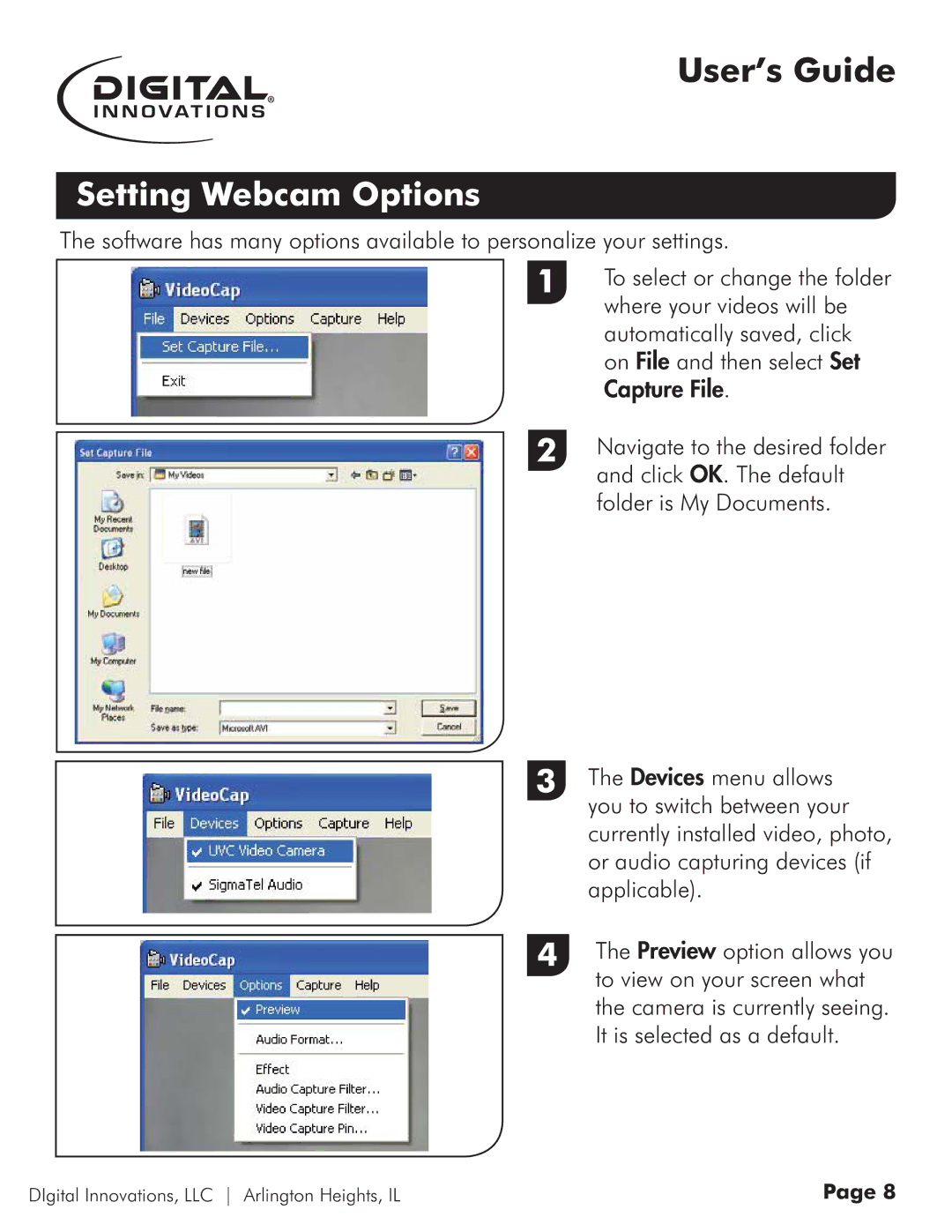 Micro Innovations 4310100 quick start Setting Webcam Options 