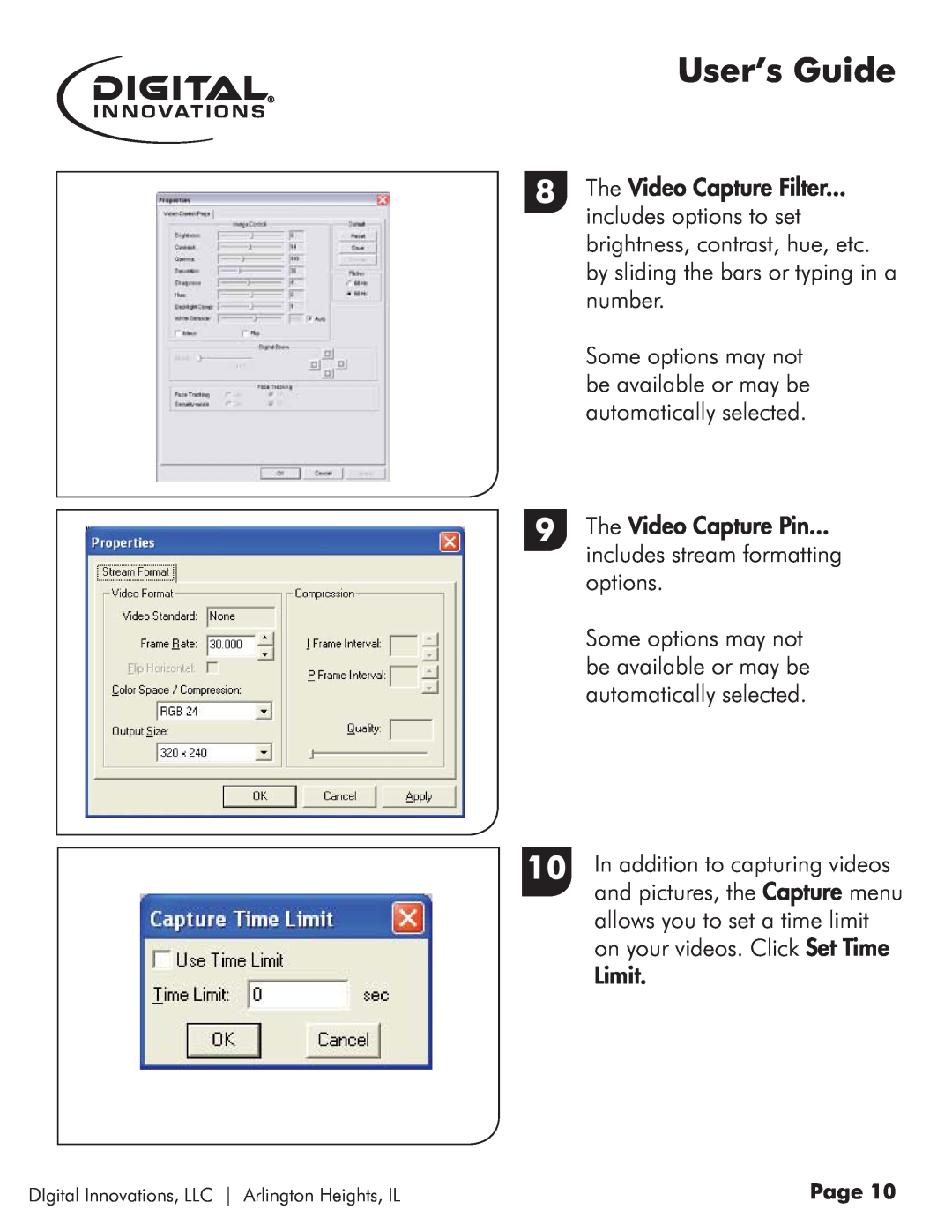Micro Innovations 4310100 User’s Guide, includes options to set, The Video Capture Pin, In addition to capturing videos 
