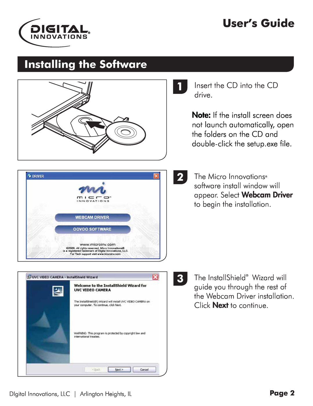 Micro Innovations 4310100 quick start Installing the Software, User’s Guide, Insertdrive. the CD into the CD, Page 