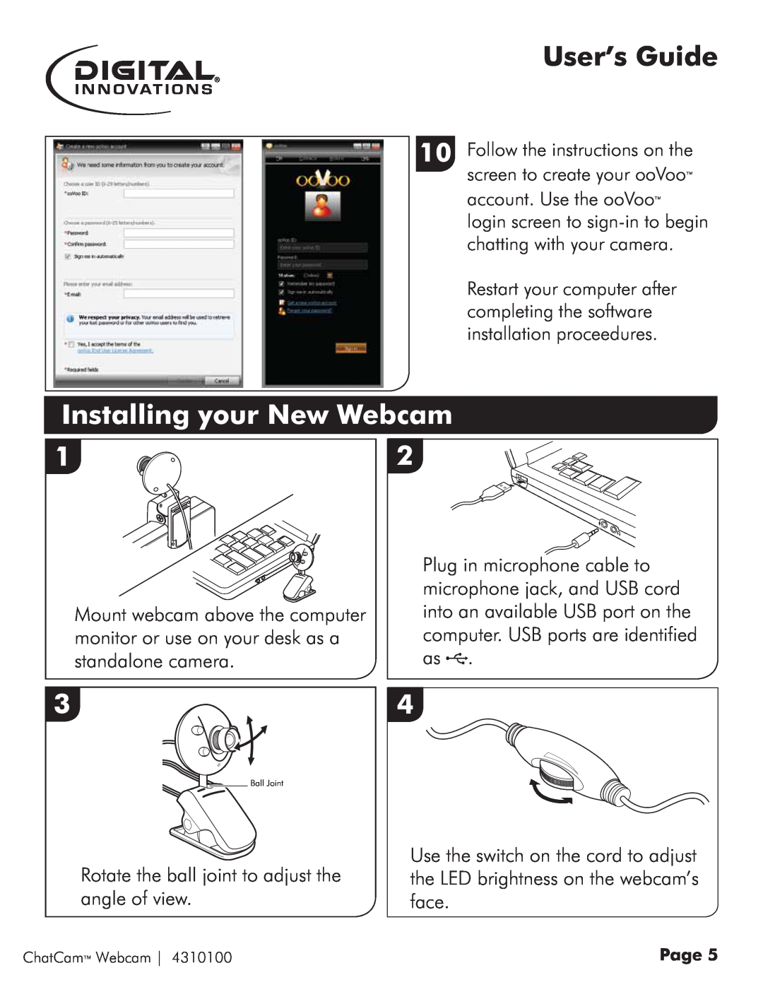 Micro Innovations 4310100 quick start Installing your New Webcam, User’s Guide 