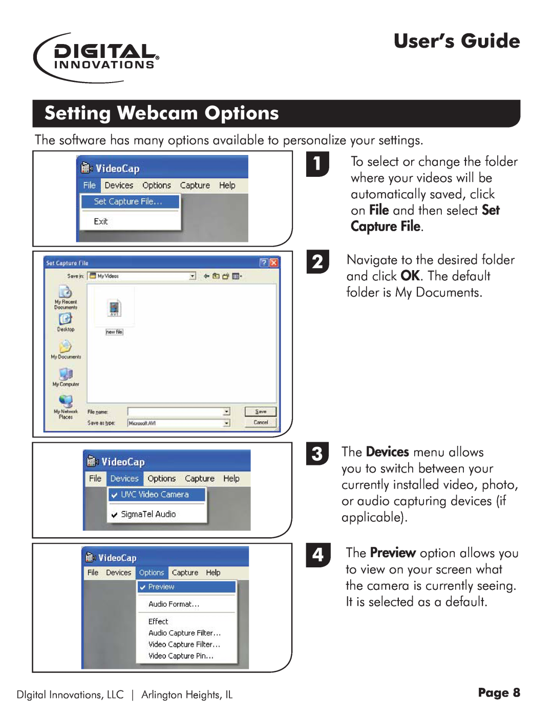 Micro Innovations 4310100 quick start Setting Webcam Options, User’s Guide 