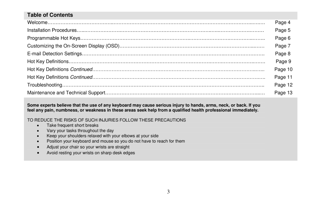 Micro Innovations KB565BL user manual Table of Contents 