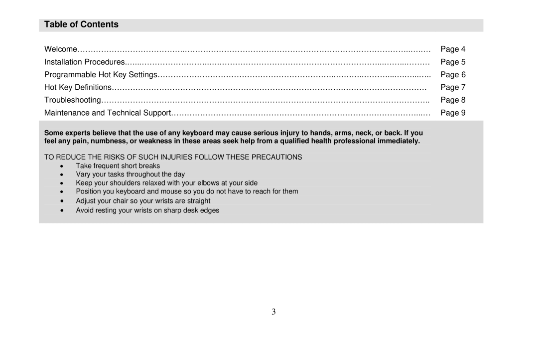 Micro Innovations KB985W user manual Table of Contents 