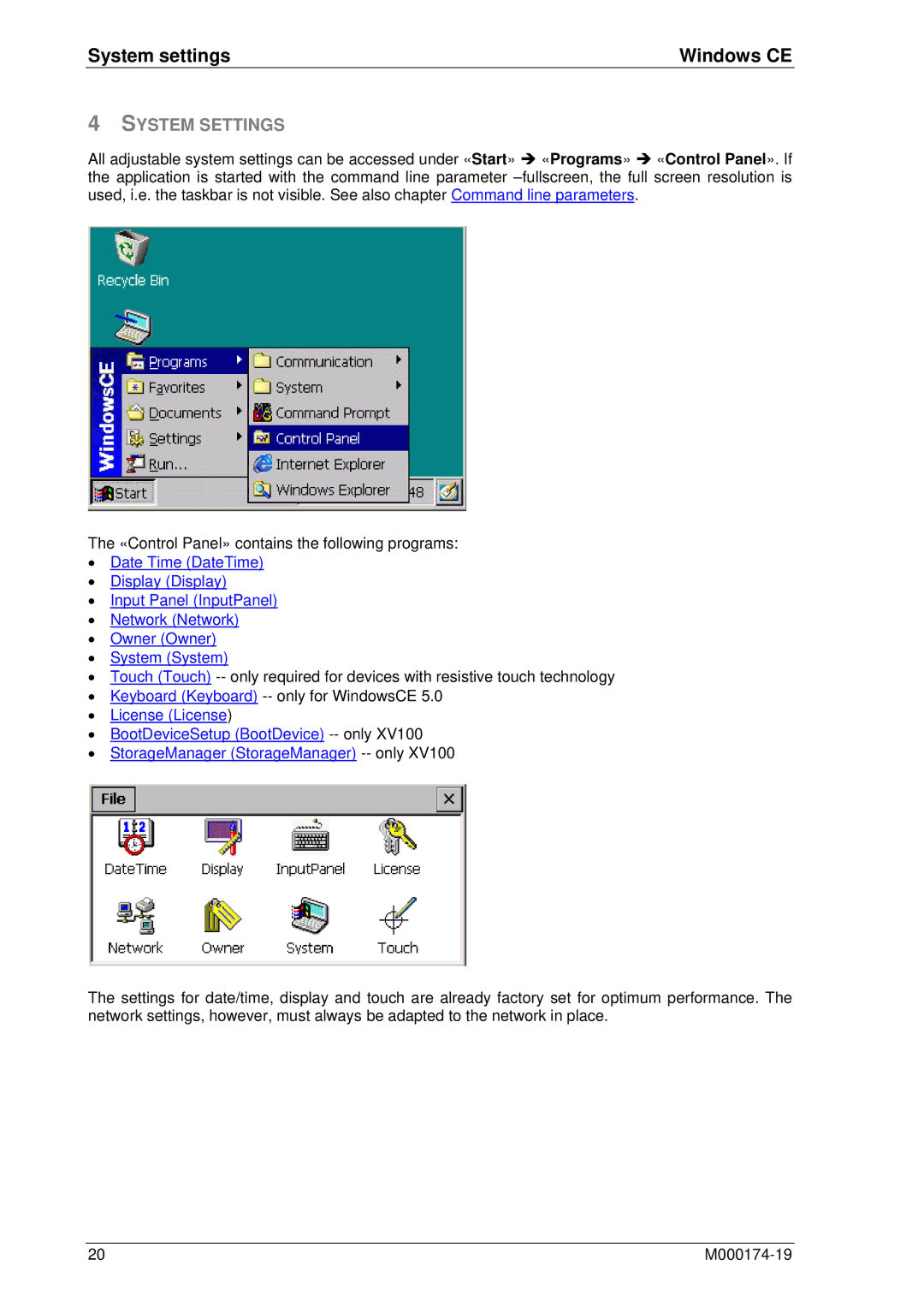 Micro Innovations M000174-19 manual System settings Windows CE, System Settings 