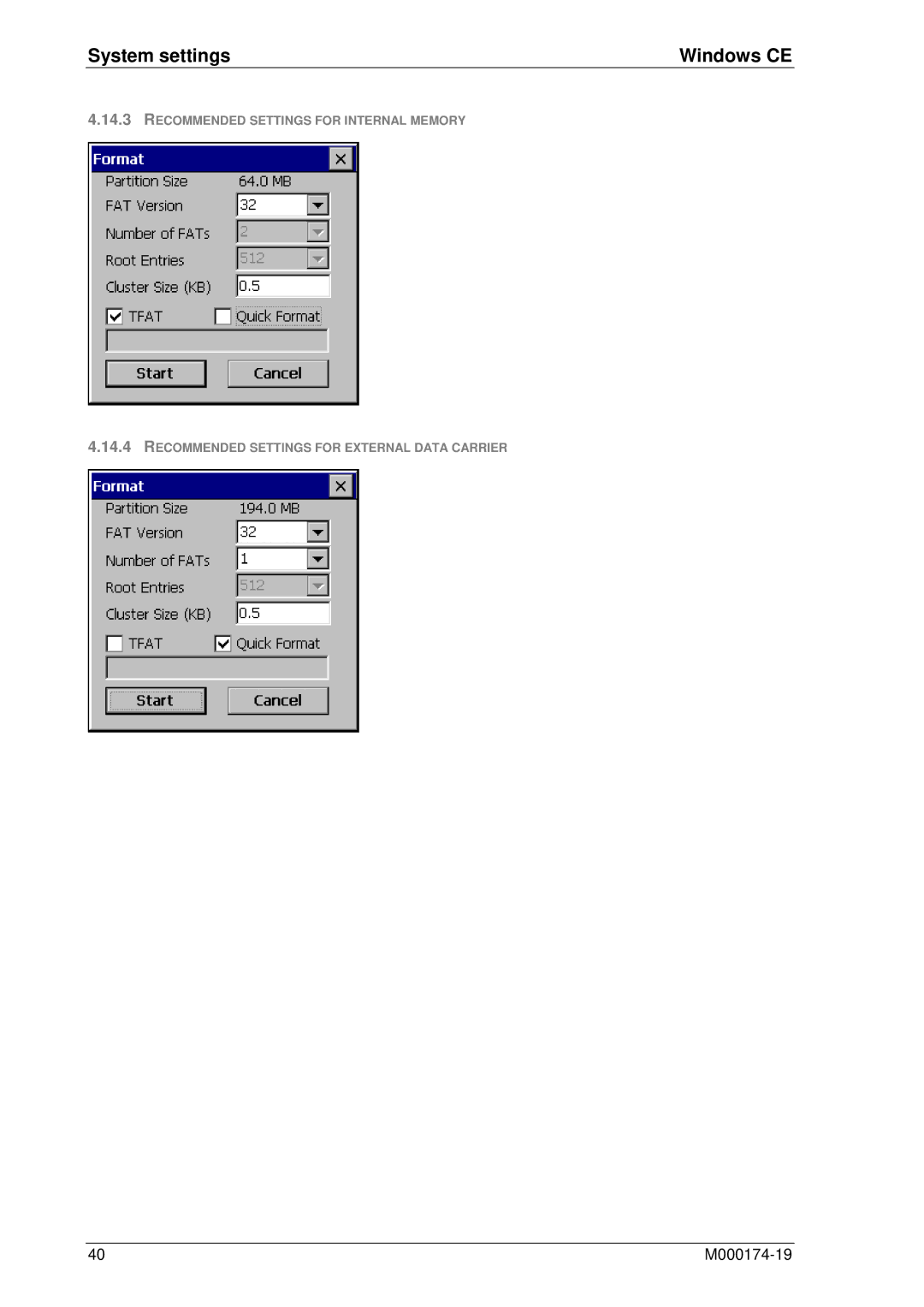 Micro Innovations M000174-19 manual System settings Windows CE 