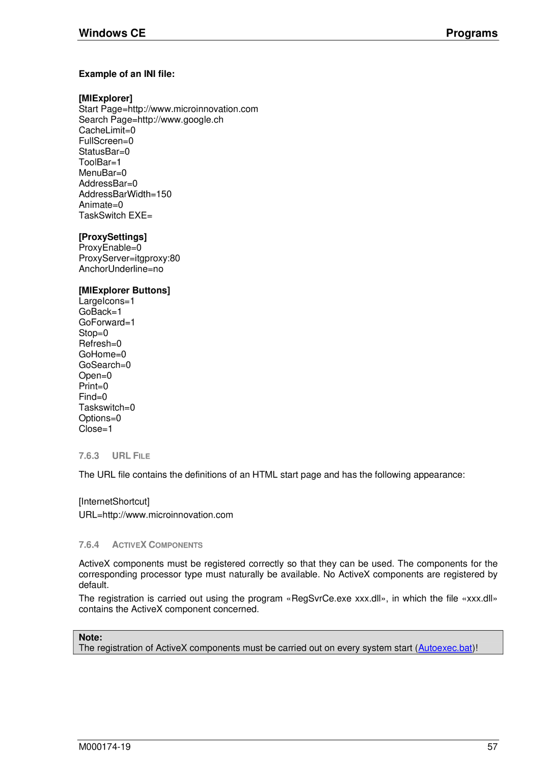 Micro Innovations M000174-19 manual Example of an INI file MIExplorer, MIExplorer Buttons 