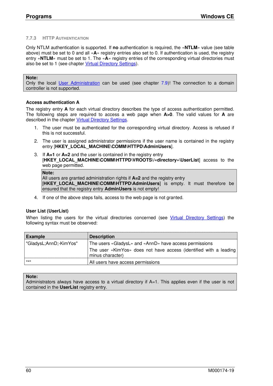 Micro Innovations M000174-19 manual Access authentication a, User List UserList, Example Description 