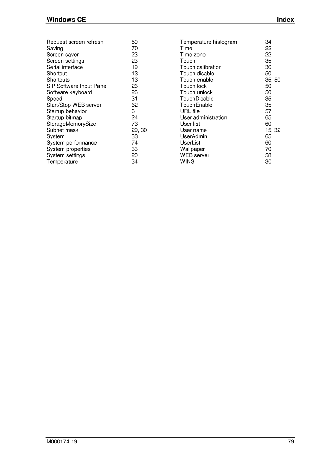 Micro Innovations M000174-19 manual Windows CE Index 