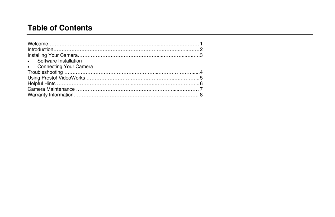 Micro Innovations Micro WebCam user manual Table of Contents 